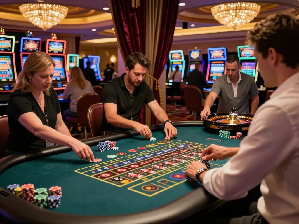 Experience the excitement of 789WIN with players betting at a lively roulette table in an upscale casino
