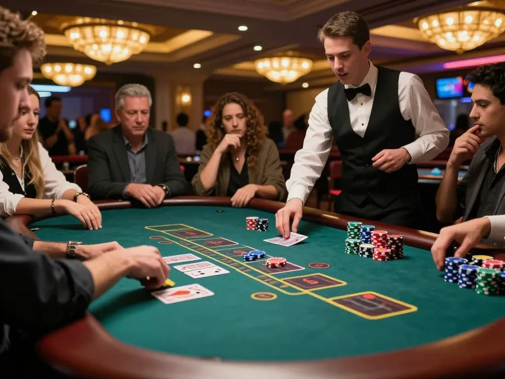 Excited player enjoying go8 đăng nhập at a vibrant blackjack table in a casino atmosphere.