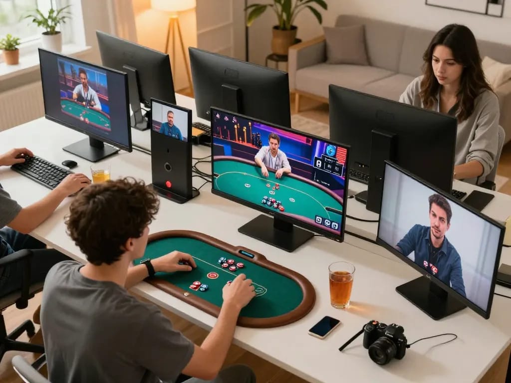 tr88 player strategizing in an engaging online poker game with immersive multiple screens.