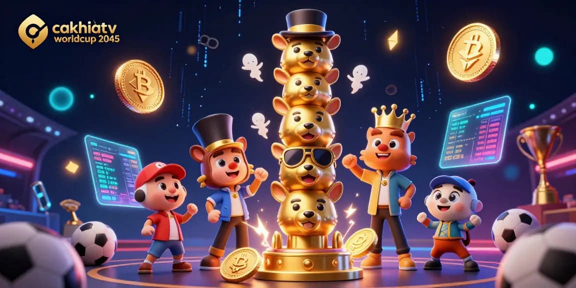 Experience the excitement of cakhiatv trực tiếp worldcup 2045 in this vibrant, casino-themed, 3D illustration showcasing thrilling elements.