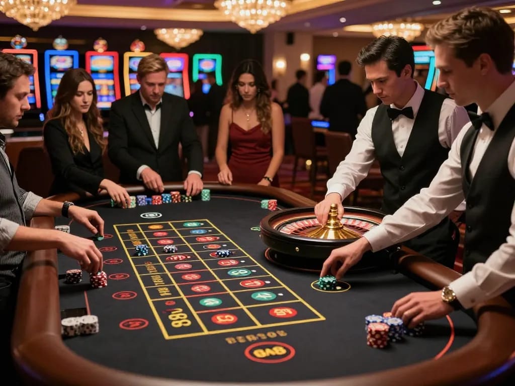 Players engaging in thrilling roulette gameplay at sc88 casino, showcasing excitement and strategic betting.