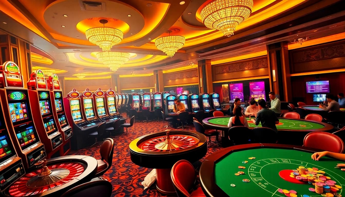 Play thrilling games at KM88 in a vibrant casino setting filled with excitement and action.