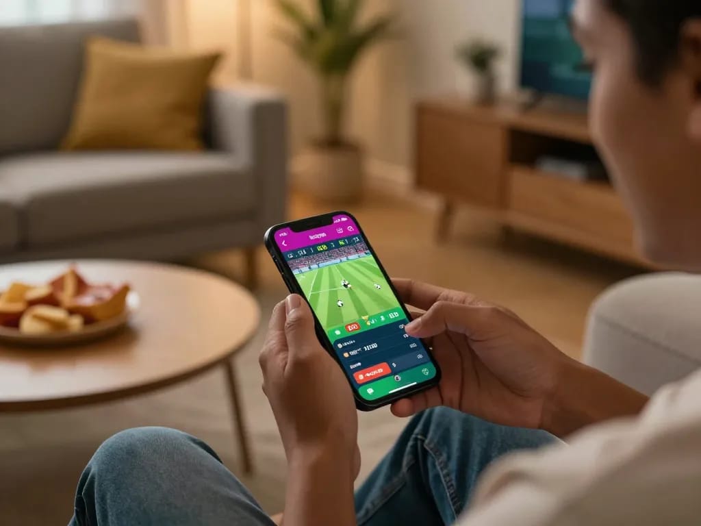 Engaging user placing bets on sports events with Bongdallu mobile interface for strategic betting success.