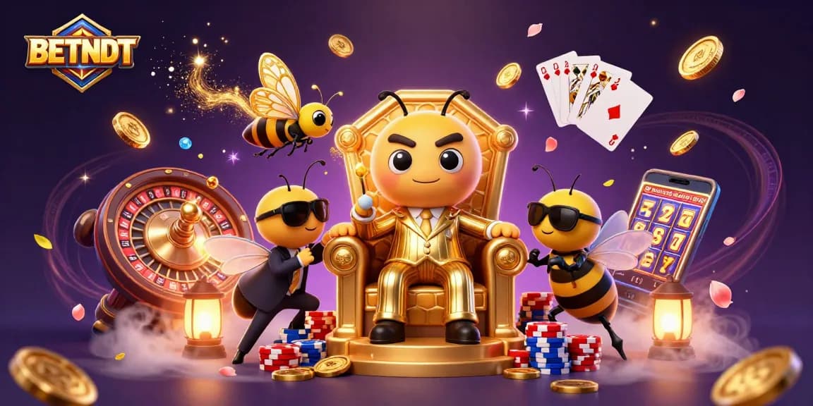 Experience BETBDT's lavish casino world with a 3D mob boss character, swirling gems, and golden coins