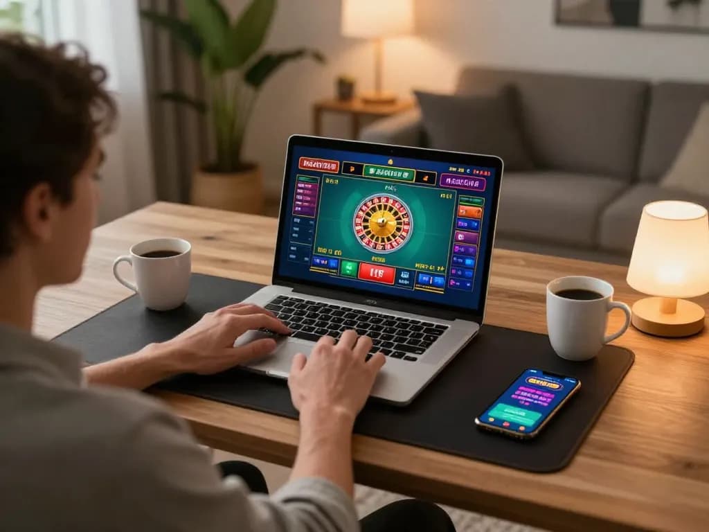 onbet player enjoying live casino action on laptop at home setting