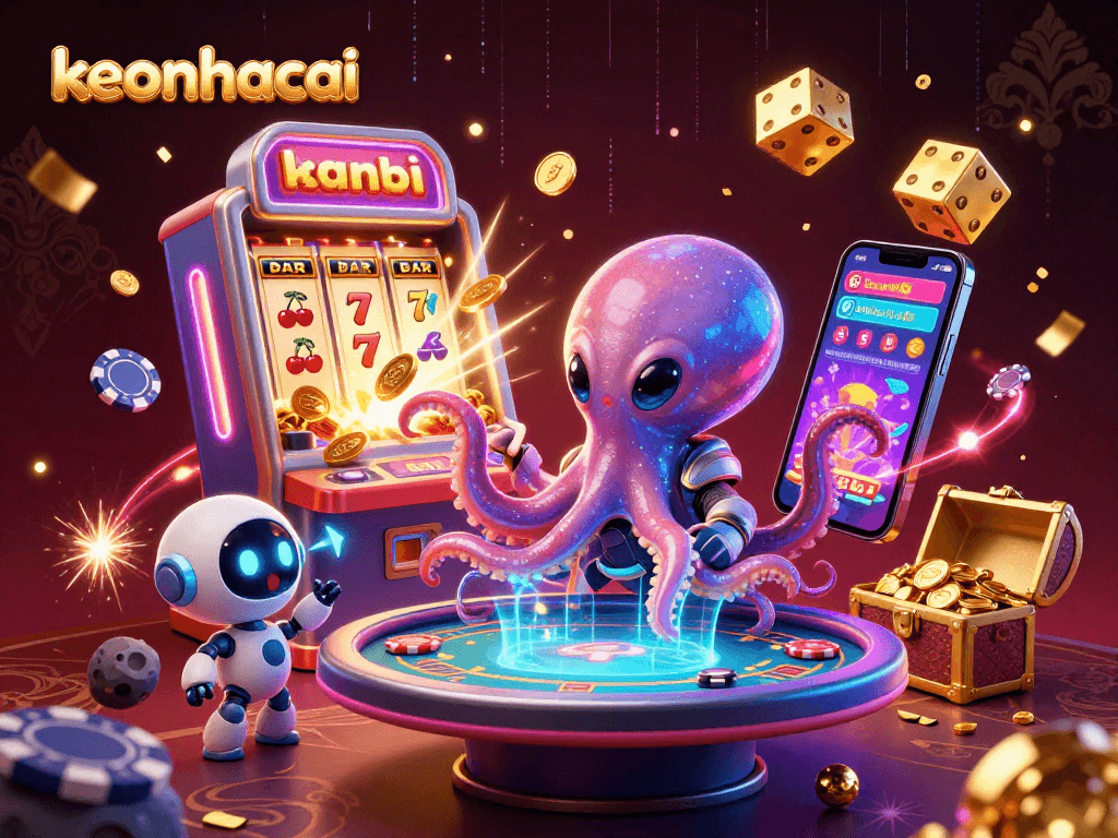Experience keonhacai's vibrant 3D alien octopus-themed casino scene with lively gaming and dynamic elements.