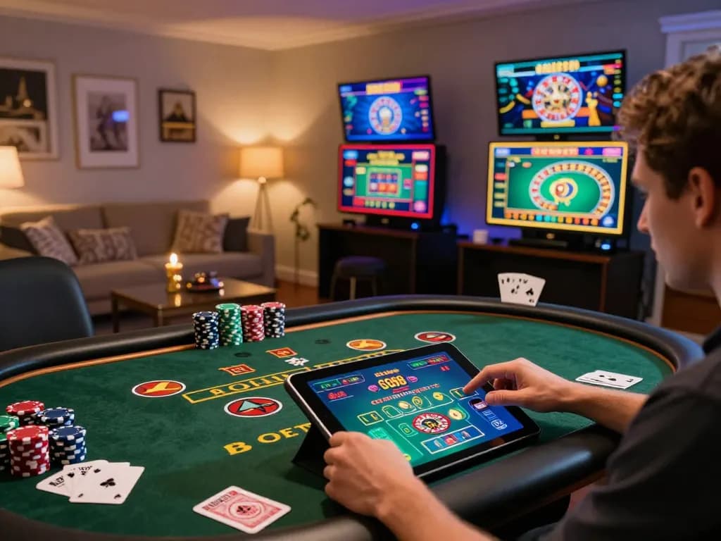 Engage with thrilling games at https://sc88.casino/ in a cozy home gaming setup, highlighting the excitement of online gambling.