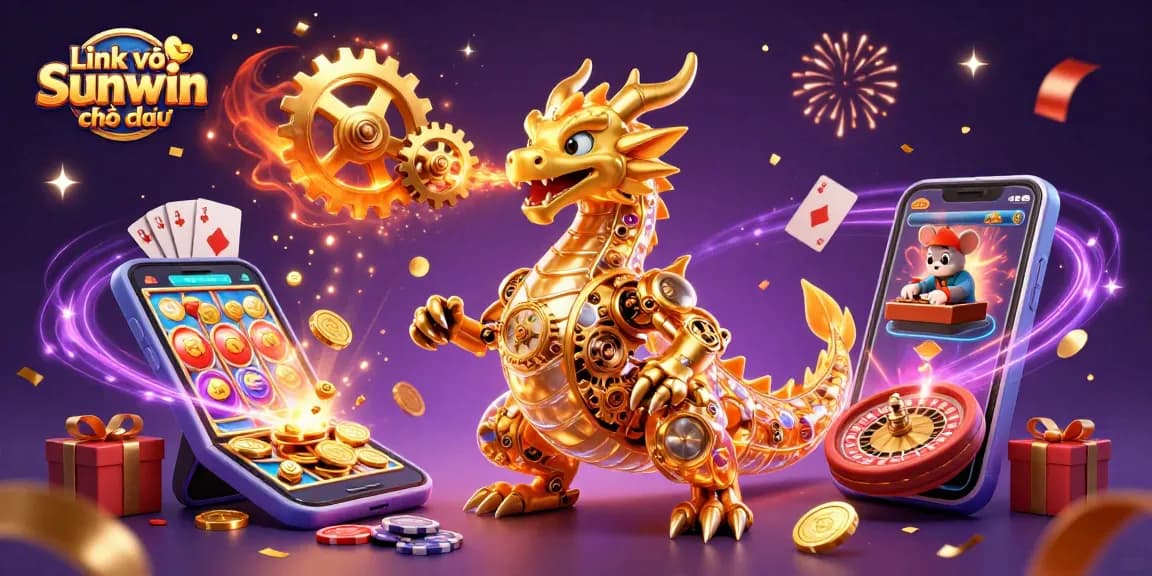 Join the fun with Link vào Sunwin chính thức as the golden dragon showcases a colorful slot game.