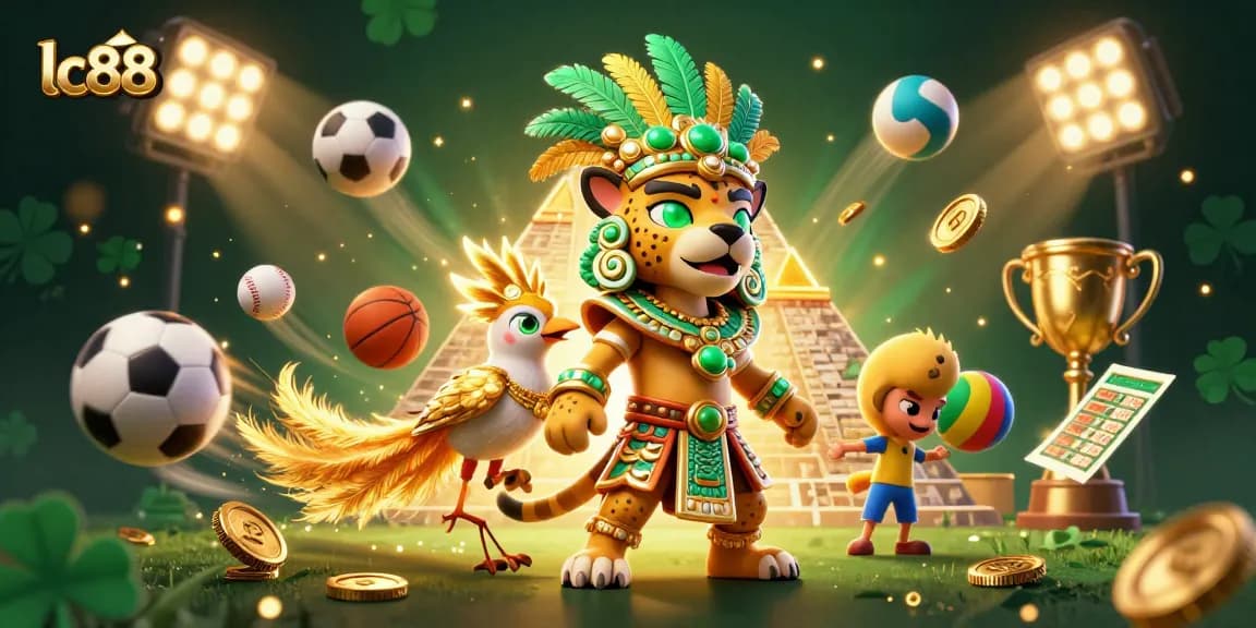 Experience the excitement of gaming at lc88 where a Mayan priest and quetzal bird celebrate sporty betting adventures.