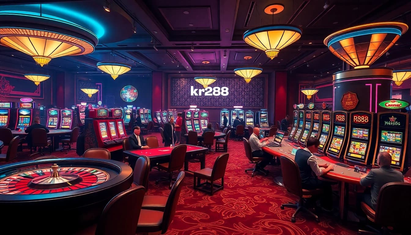 KJC RR88 players enjoying an exciting gaming experience at a luxurious casino.
