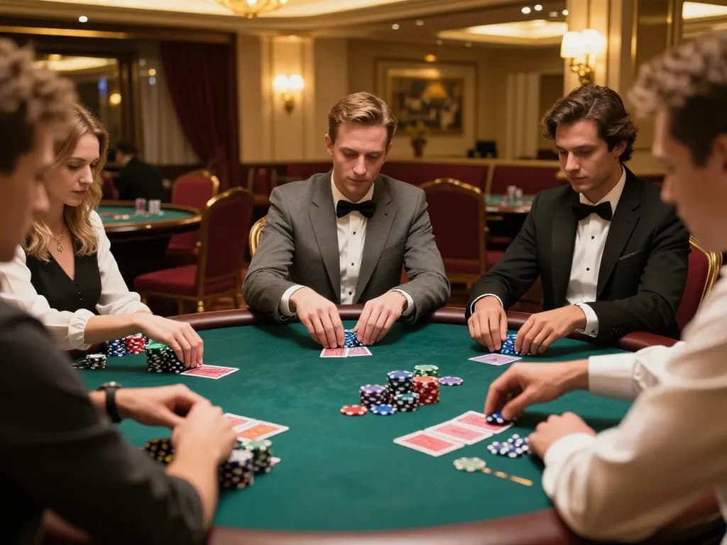 Players strategizing at a high-stakes poker game at 888new, showcasing exciting casino action.