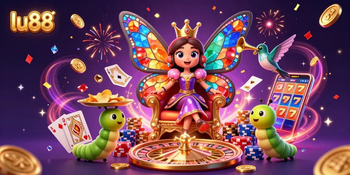 Experience exciting gameplay at lu88 with a magical casino scene featuring a butterfly queen and dazzling casino elements.