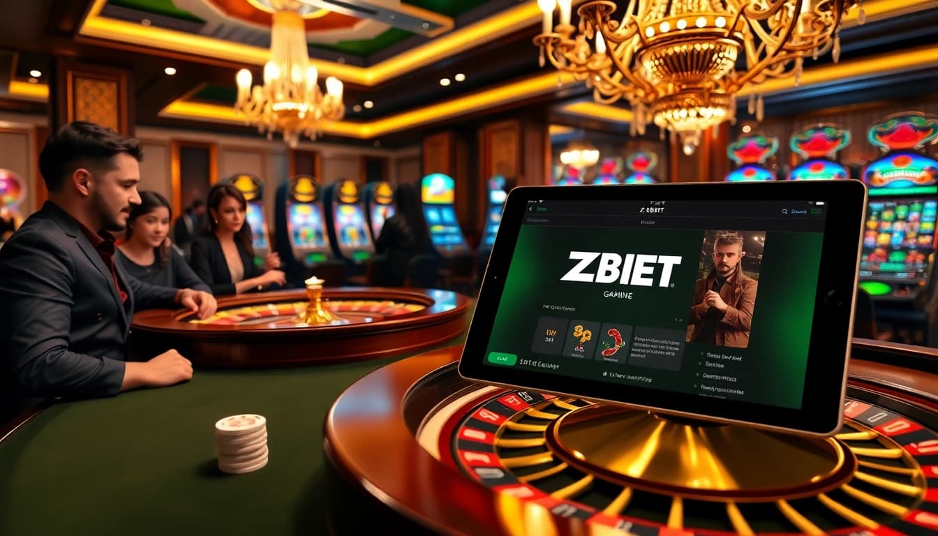 ZBET players celebrating their win at an elegant casino table filled with chips and cards.