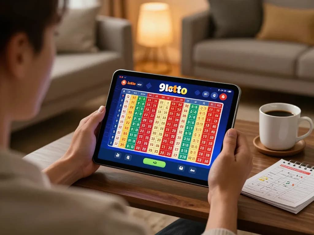Check real-time 9 Lotto 4D results on a tablet at home, creating an engaging lottery experience.