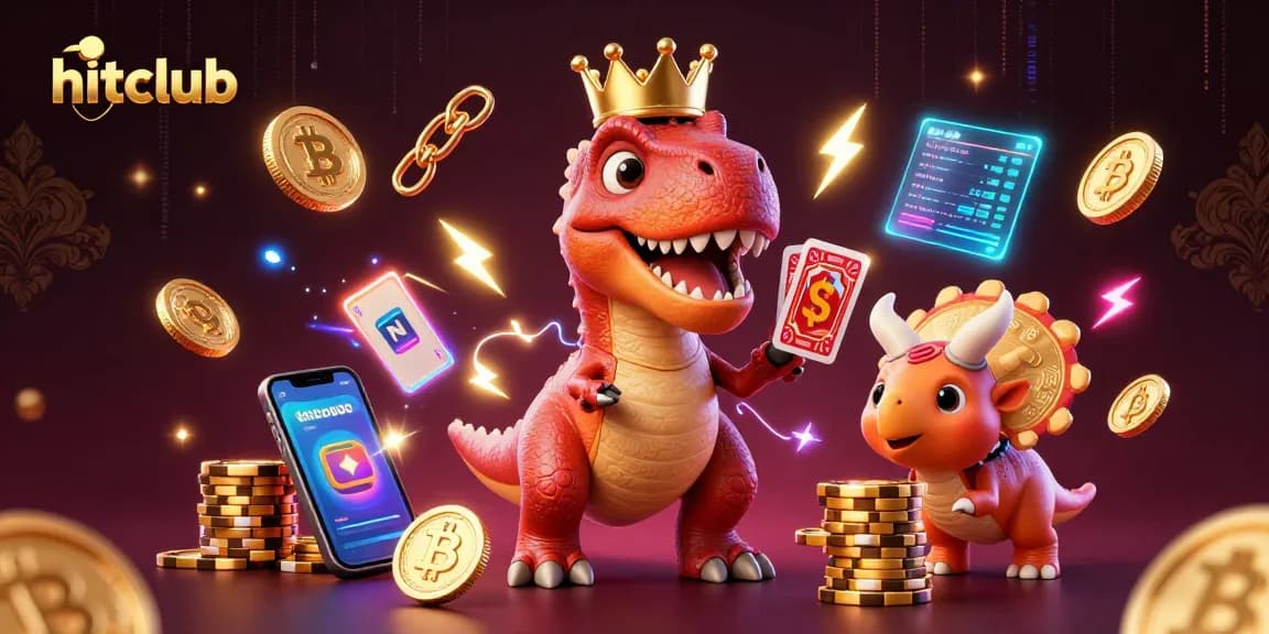 hitclub unleashes a fun casino scene with a T-Rex, Pterodactyl, and Triceratops playing cards
