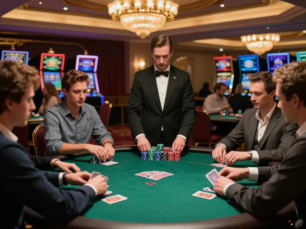 kkbd players strategizing during an intense poker game in a luxurious casino setting