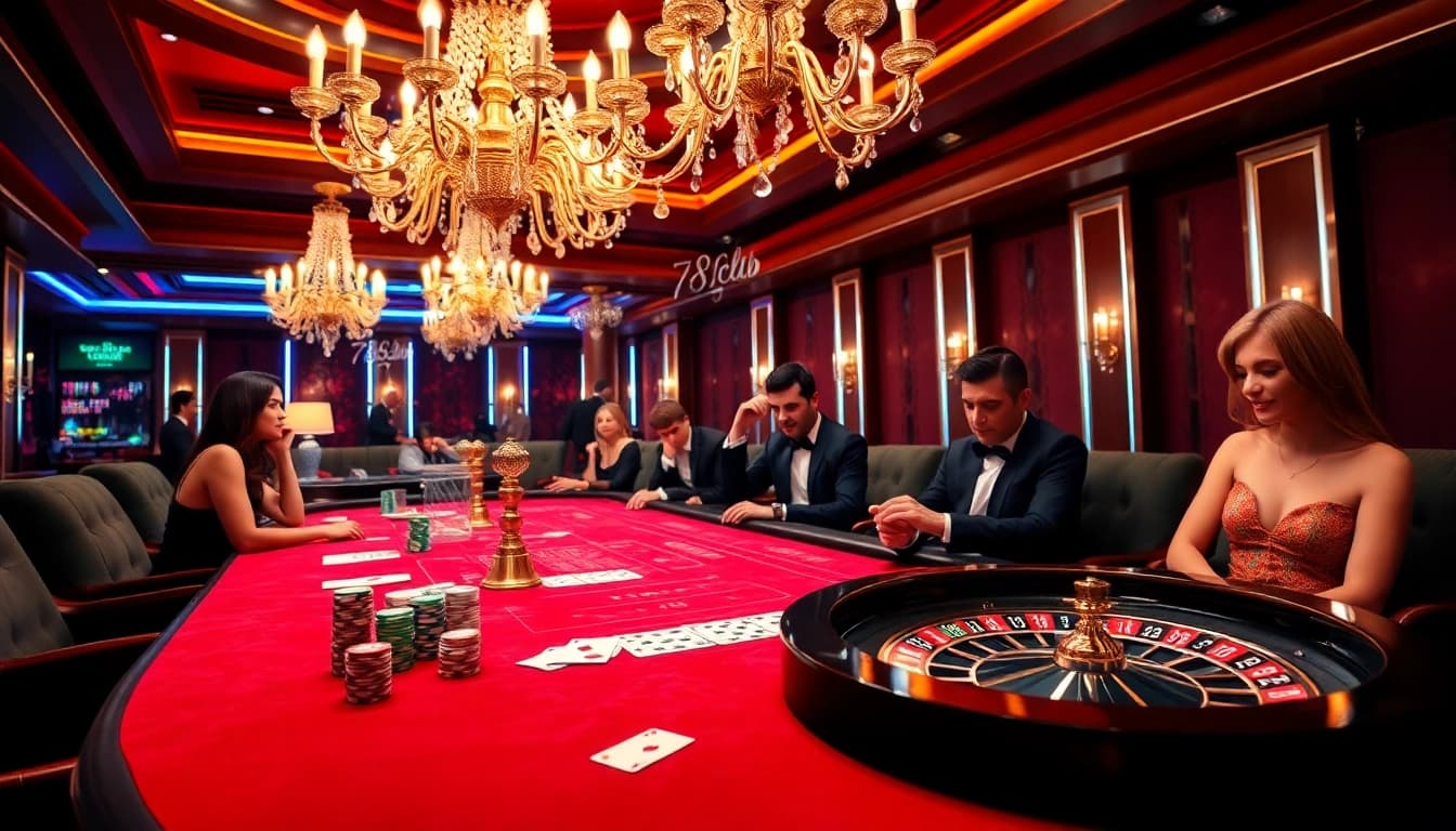 Experience a thrilling game at 789club's luxurious casino table with poker chips and cards.