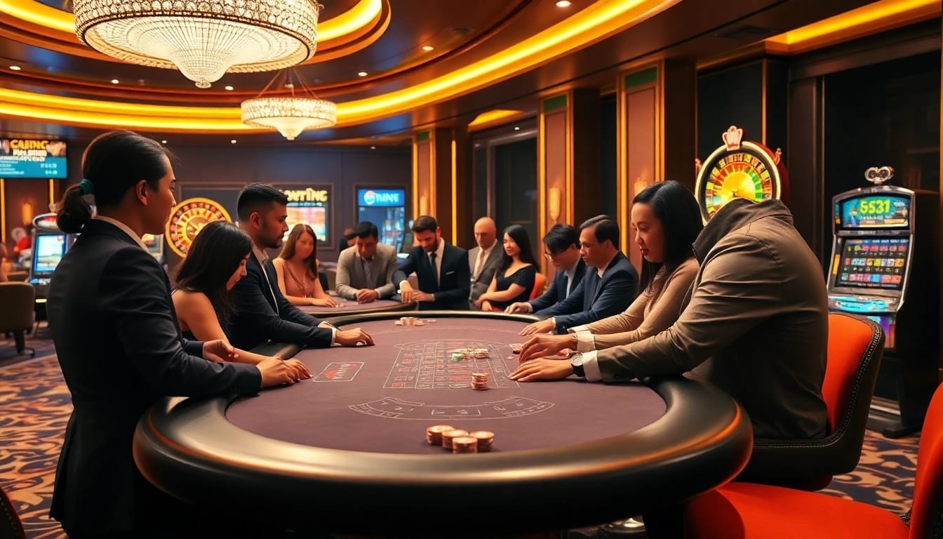 Play poker at TG88 casino with vibrant chips and a lively atmosphere.