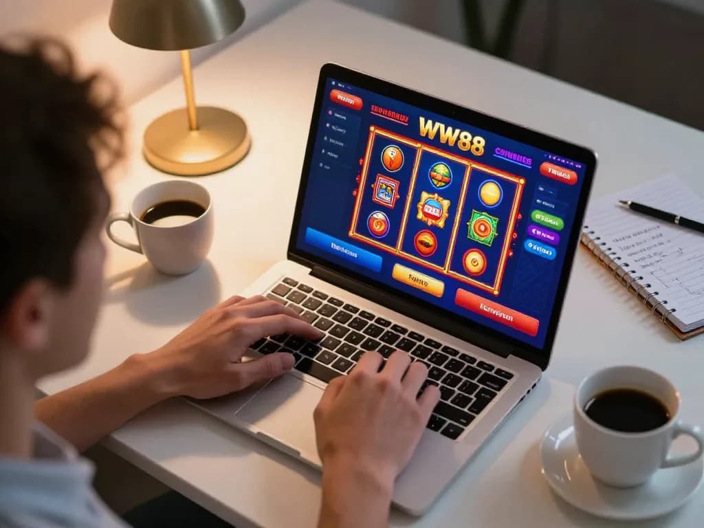 Engaging gaming session at WW88 with player strategizing on laptop to improve betting experience.