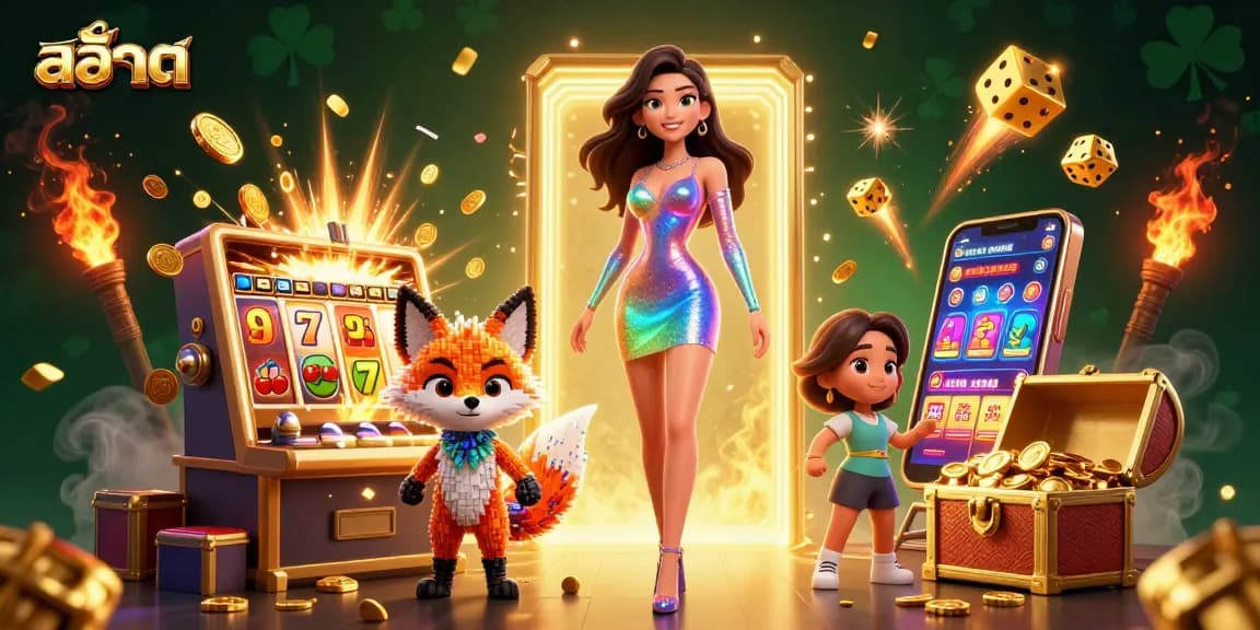 Spin สล็อต and win with vibrant casino symbols bursting from a slot machine