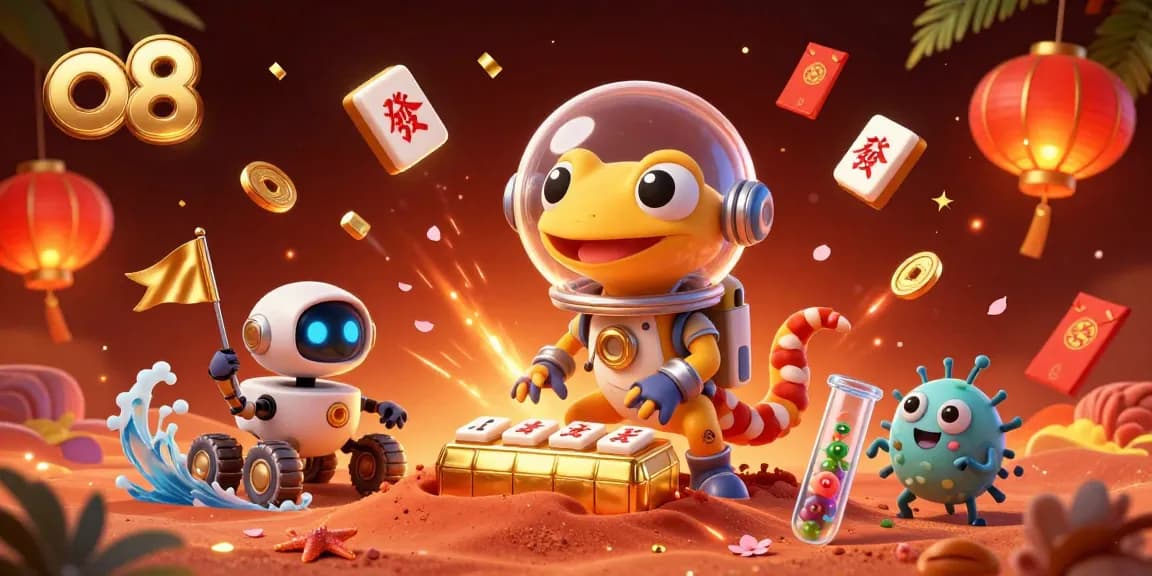 Experience the thrill of o8 as a Martian gecko explores a golden casino on Mars with cheering aliens.