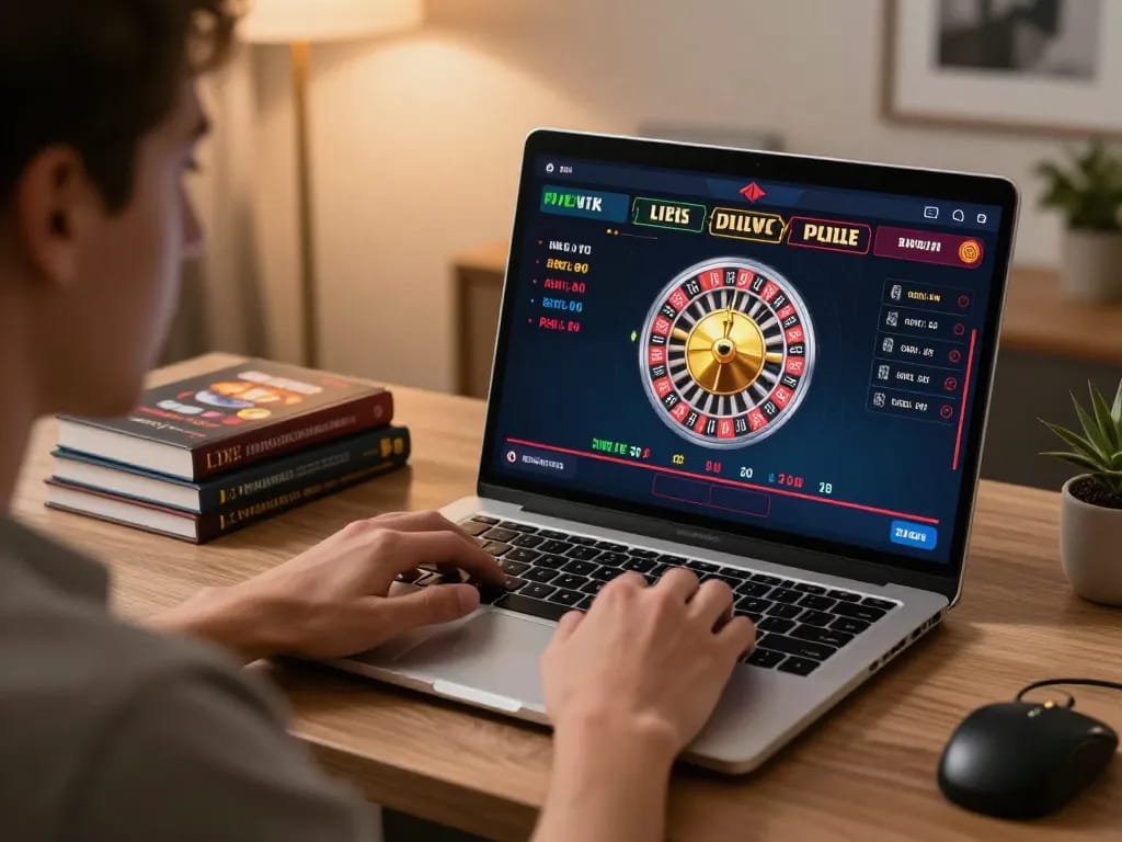 Player engaged in live casino games at home, showcasing vu88 interactive gaming experience.