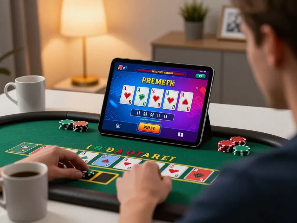 Engaging in live dealer blackjack on fabet tablet at home, showcasing strategic betting
