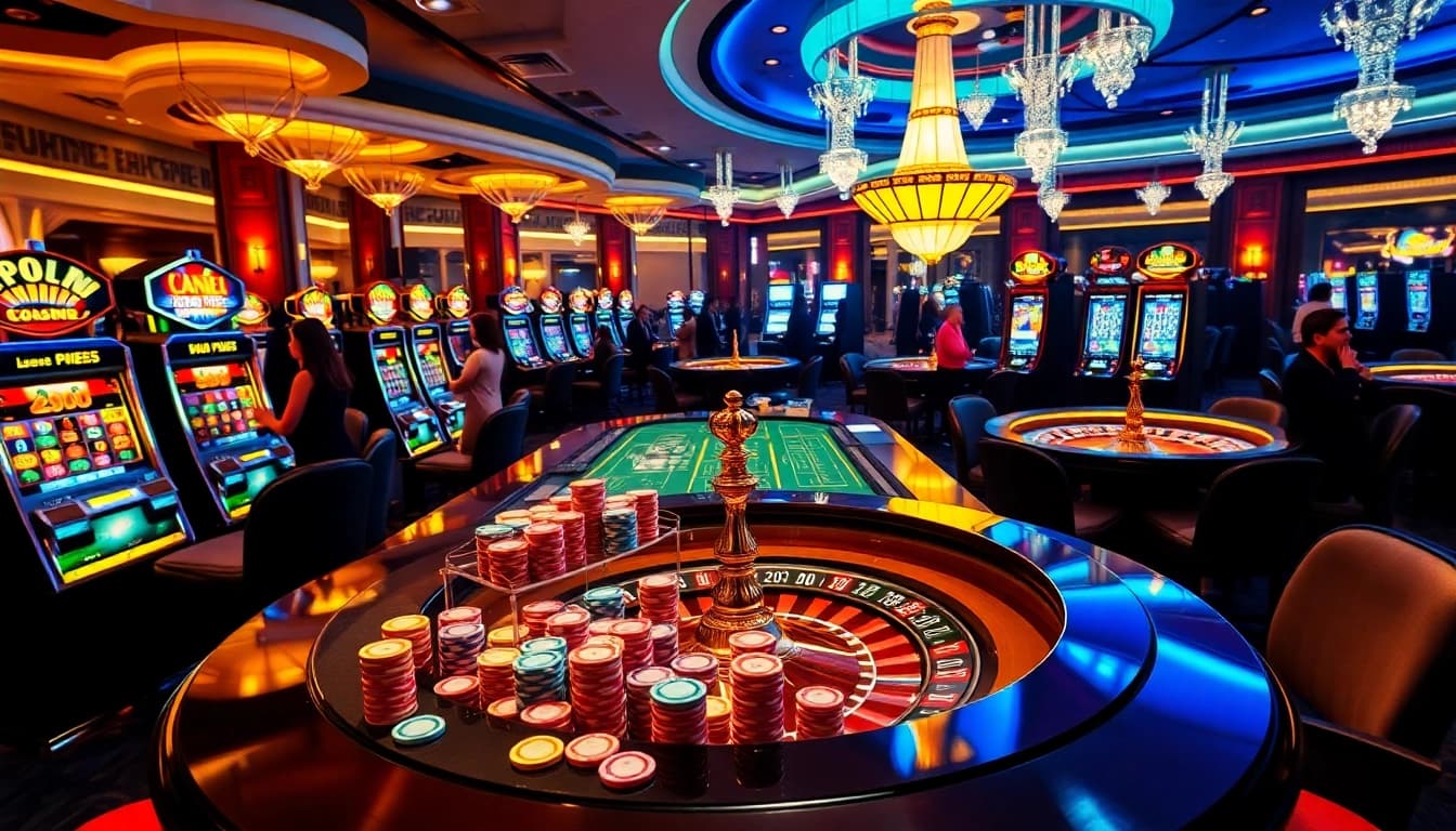 Experience thrilling casino gaming at https://luck88.video/ with vibrant tables, excited players, and shining slot machines.