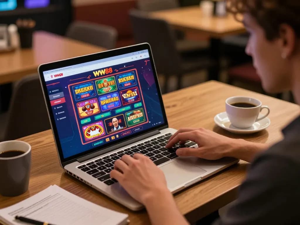 Player exploring the WW88 online casino platform at home, engaging with thrilling gaming options.