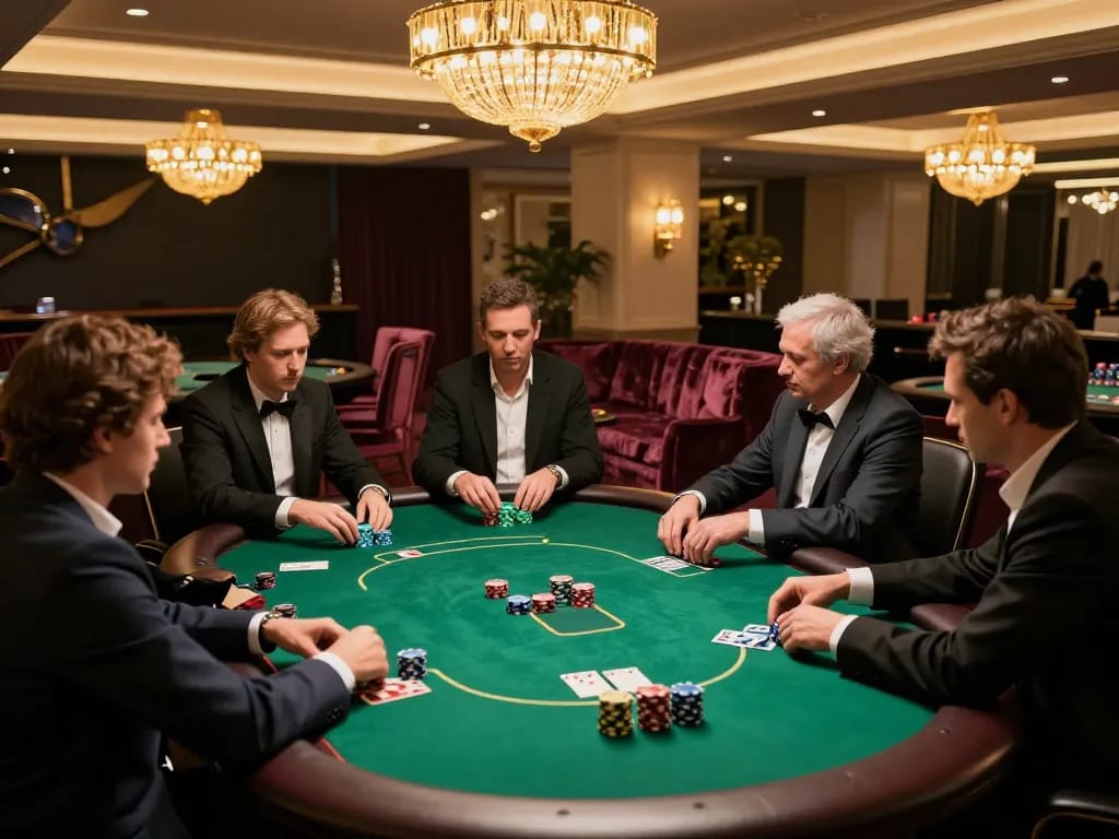 KKWIN poker players strategically betting during an exciting game night in a luxurious casino