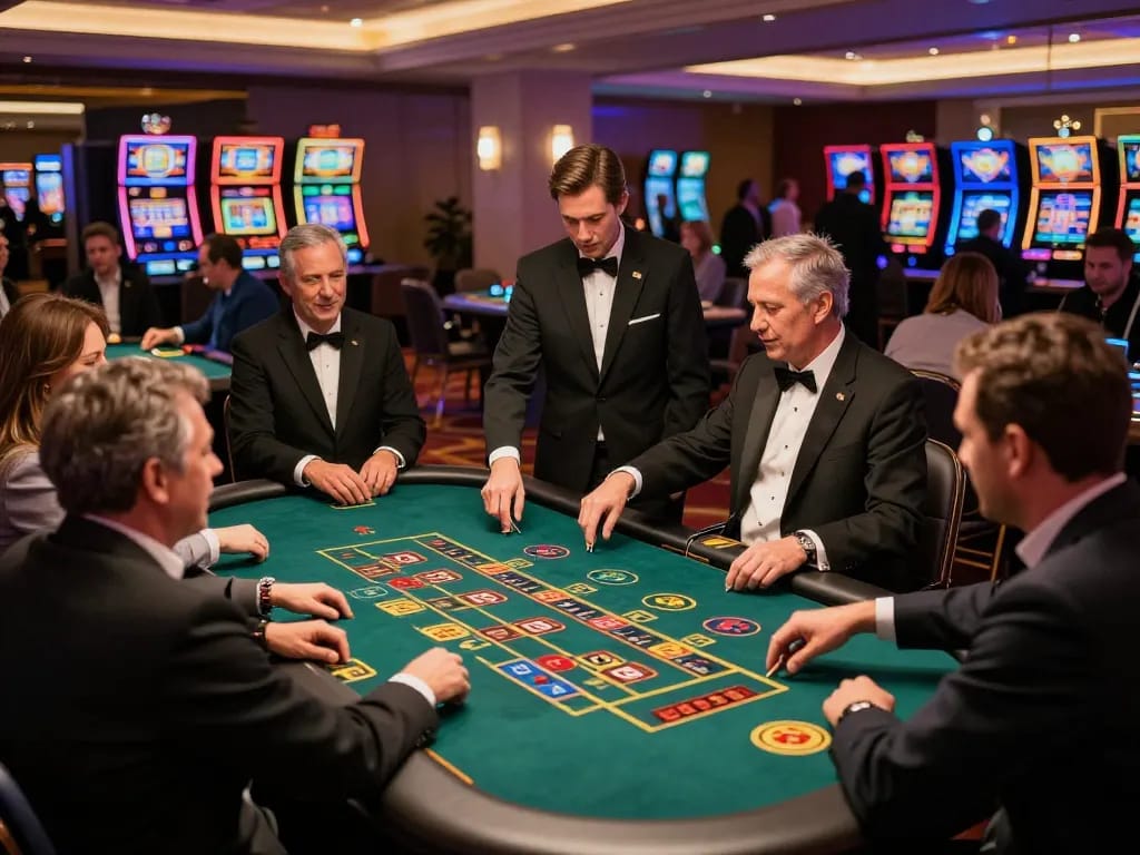 Players engaging with dealers at HELLO88 live casino, showcasing vibrant atmosphere and strategic gameplay