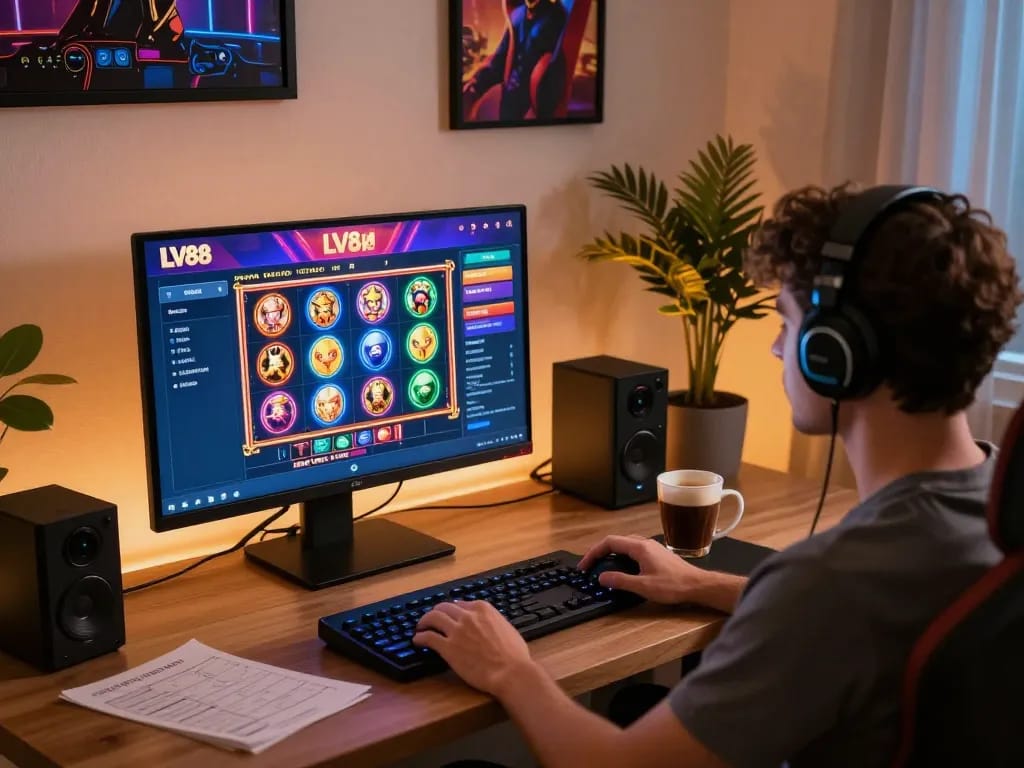 Engaging online gaming experience with LV88 interface displayed on screen