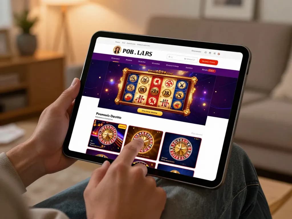 Engaging with nhà cái BL555 on a tablet, showcasing colorful online casino games.