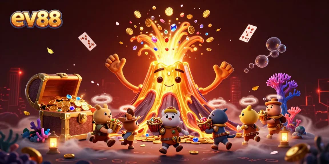 Experience thrilling gameplay at ev88 with an erupting golden volcano and treasure-filled adventures.