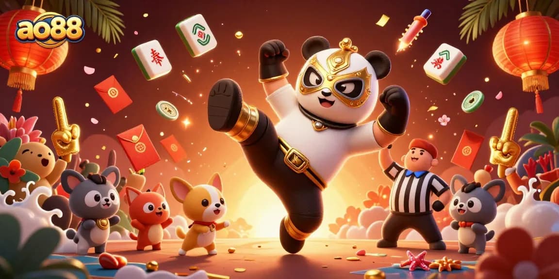 Engage in thrilling gaming at ao88 with flying kicks in a vibrant casino scene.
