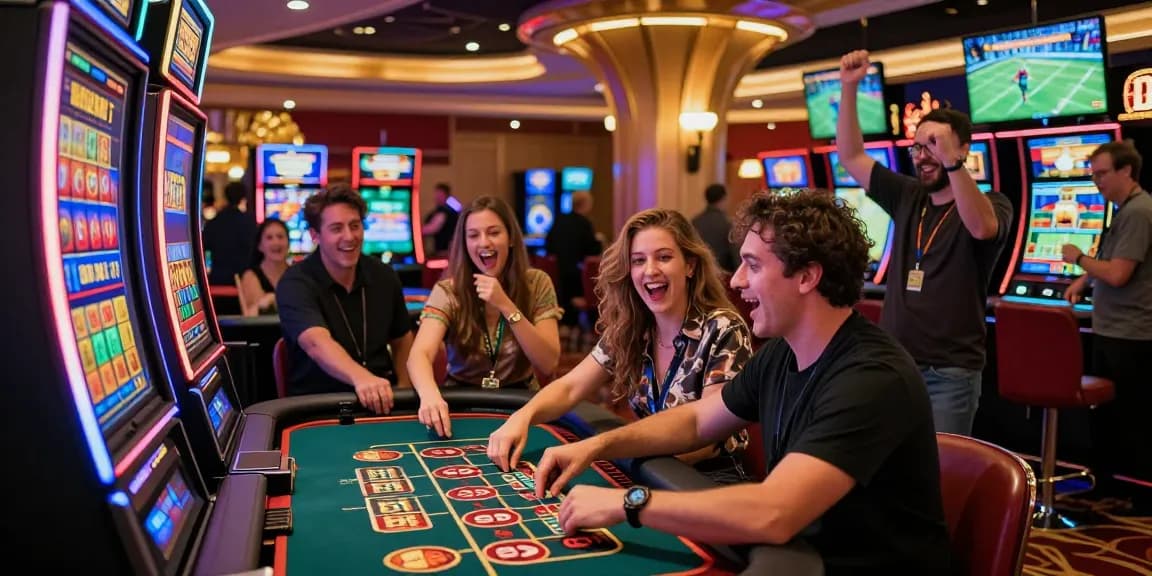 Exciting bl555 gambling casino experience with diverse players at slot machines and live dealer tables.