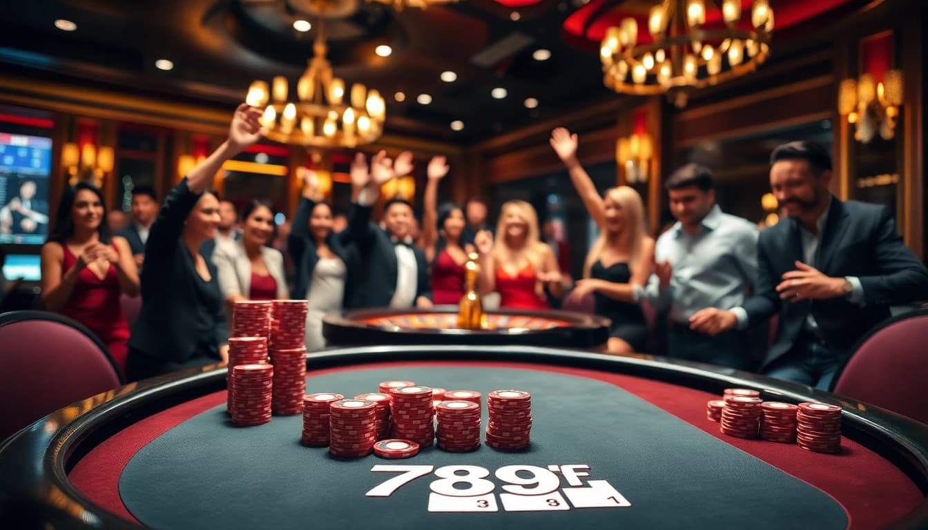 Experience thrilling gameplay at 789f with vibrant poker chips and an elegant casino setting.