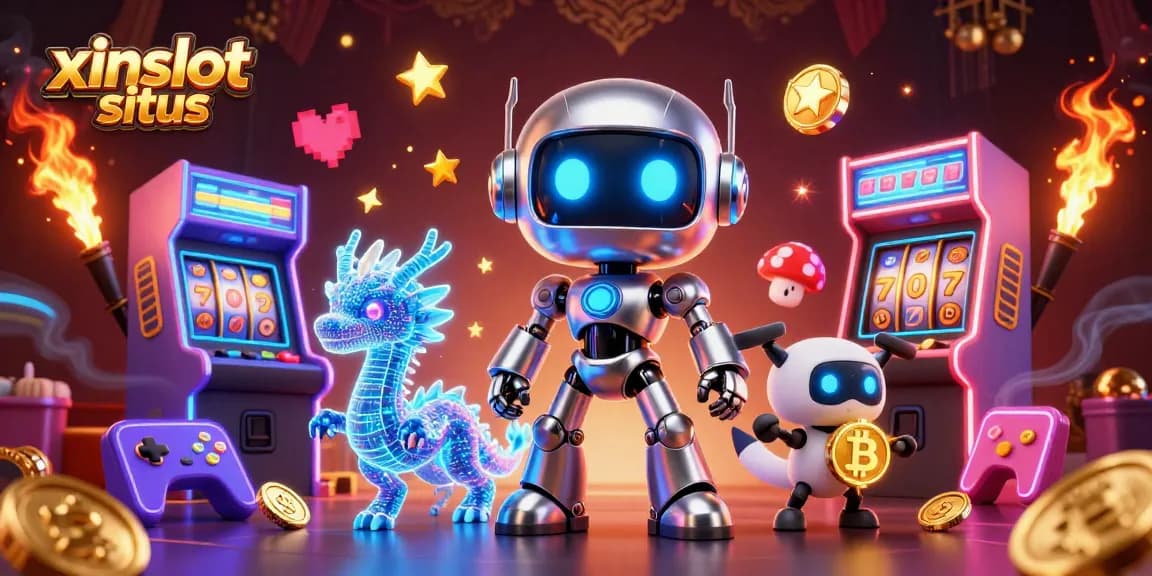 Experience exciting gaming on xinslot situs with immersive 3D characters and vibrant casino elements.