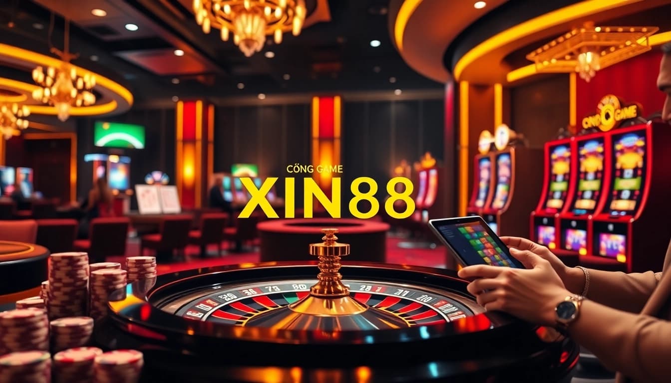 Experience the thrill of Cổng Game XIN88 with vibrant casino elements and engaging gaming atmosphere.