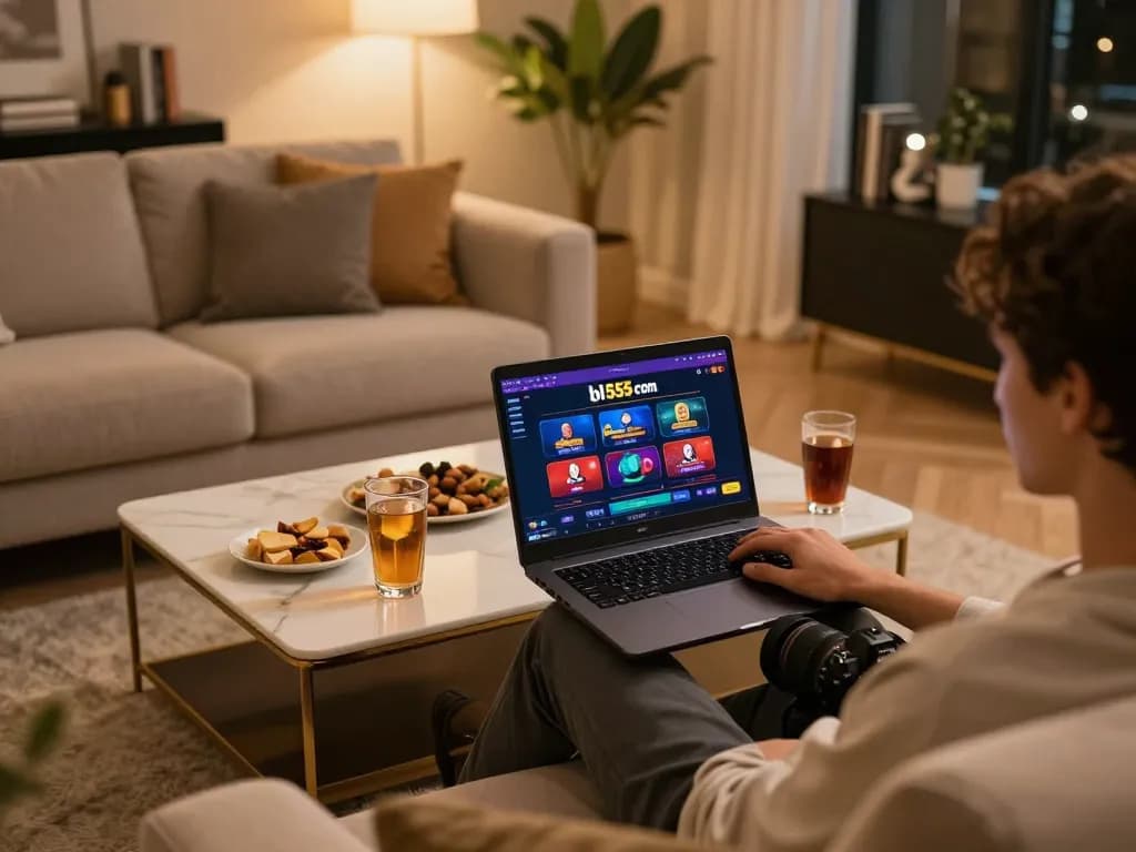 Engaging in thrilling online gaming at bl555 com from a stylish home environment with competitive spirit.