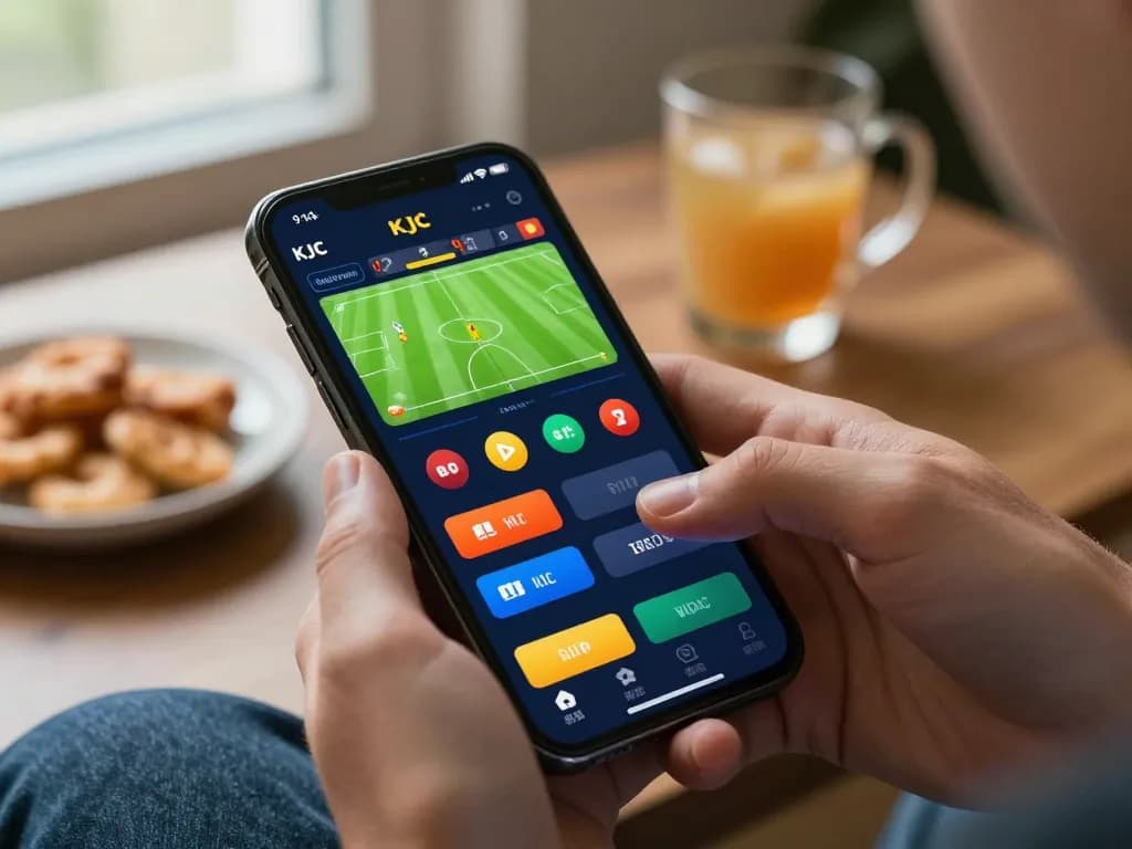 KJC user placing a live bet on a smartphone during a football match, highlighting the excitement of online betting