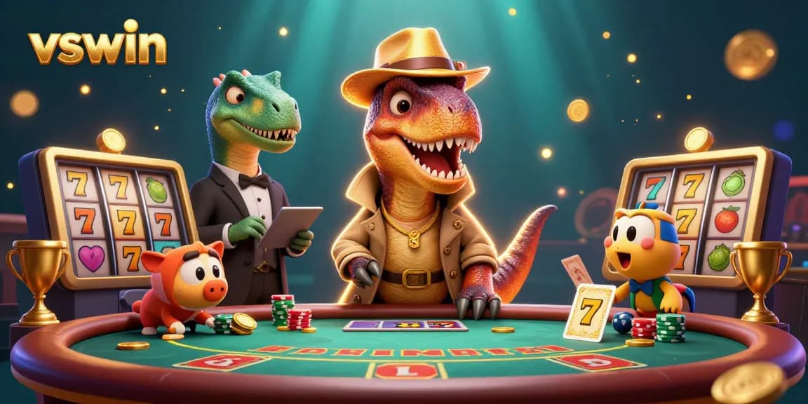 Experience the action with vswin's dynamic gambling scene featuring animated characters and engaging elements.