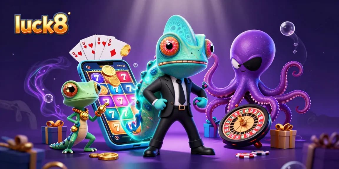Experience excitement at luck8 with thrilling slot games and vibrant characters in an immersive scene.