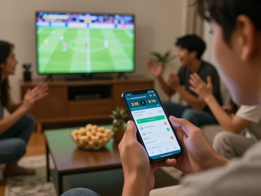 Excited engagement in sports betting using nhandinhkeonhacai odds on a smartphone during a live match