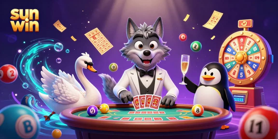 Experience the thrill of sun win at a baccarat table with vibrant games and dynamic characters.