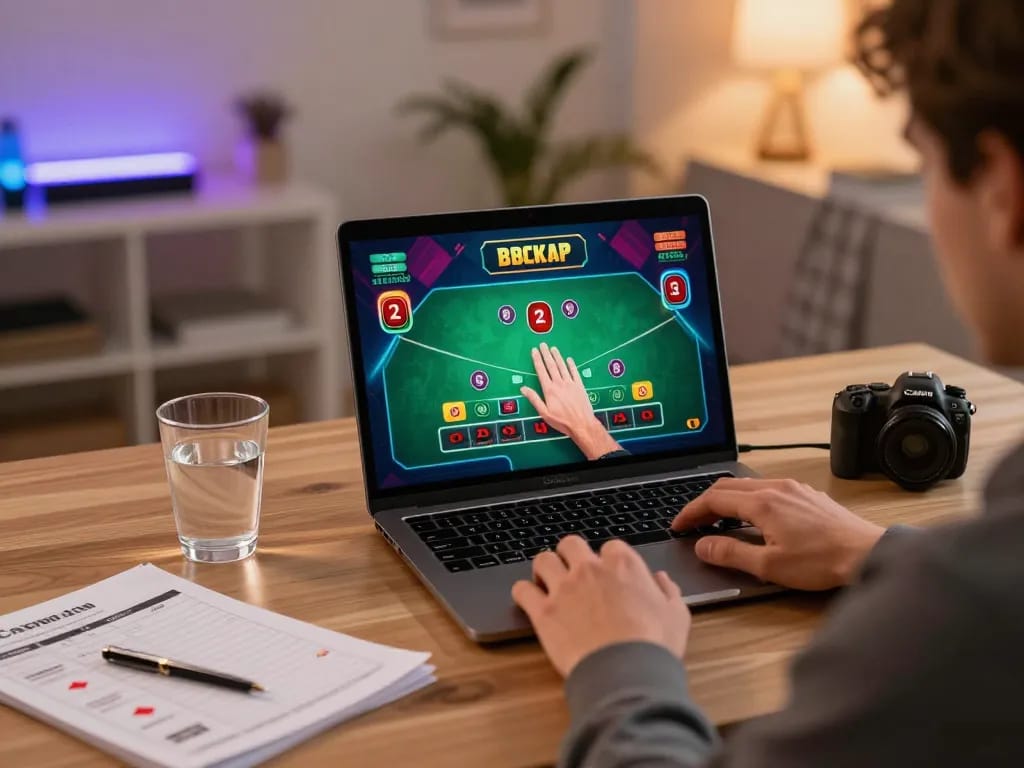 Taisunwin features an engaged player enjoying a blackjack game online, showcasing responsible gaming.