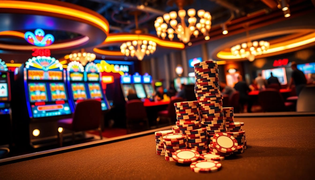 Engaging poker game at GO88 casino with vibrant tables and exciting atmosphere.