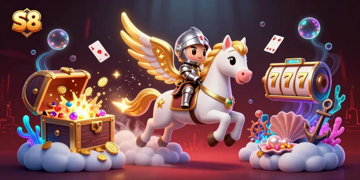 Experience thrilling gameplay at S8 with a celestial horse and treasures from the casino scene.