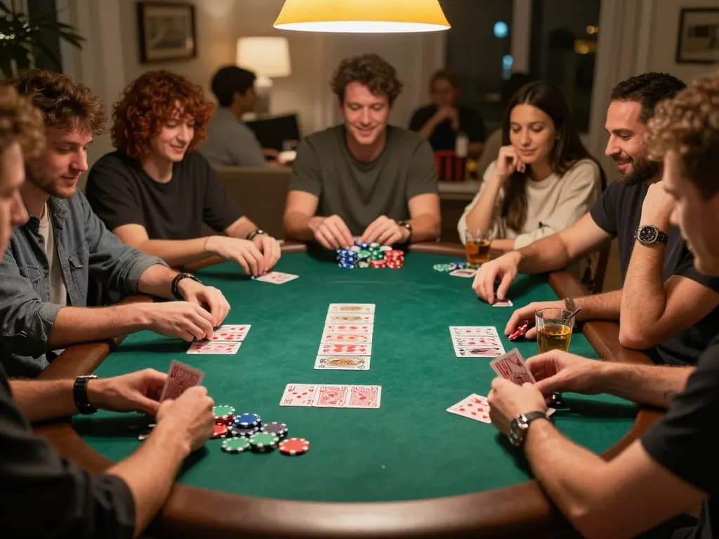 Engaging poker game at home showcasing ABC999 plataforma with vibrant chips and cards, highlighting social gambling fun.