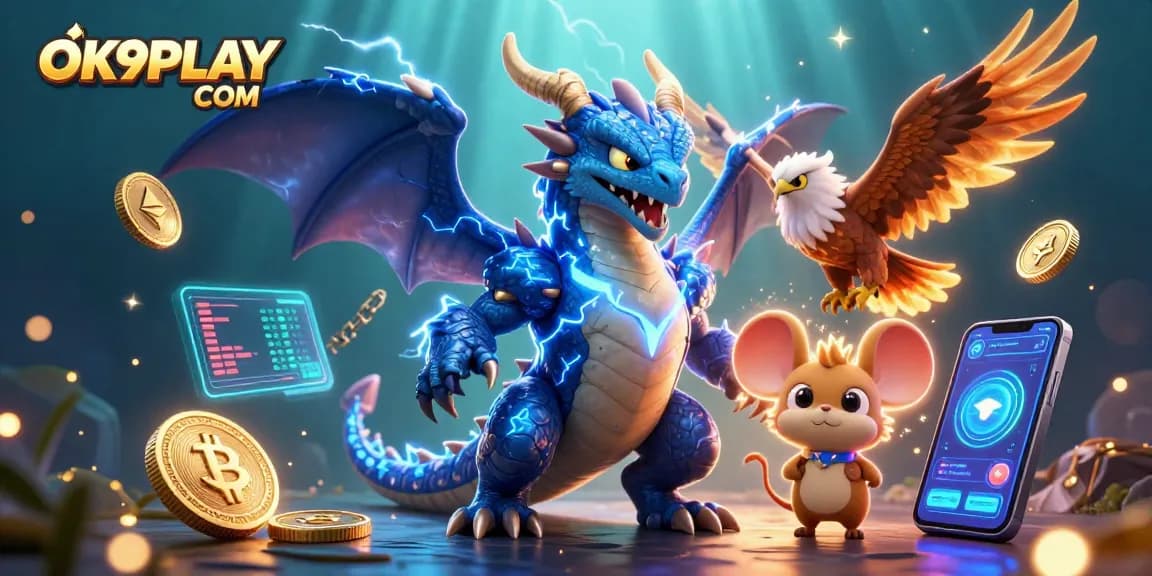 Engage with exciting gameplay at OK9PLAY COM featuring dynamic characters, crypto elements, and electrifying casino atmosphere.
